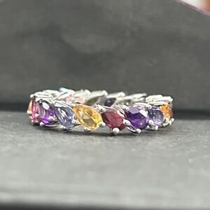 Elegant Multicolor Gemstone Silver Ring